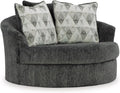 Signature Design by Ashley Biddeford Transitional Upholstered Oversized Swivel Accent Chair with 3 Accent Pillows, Black