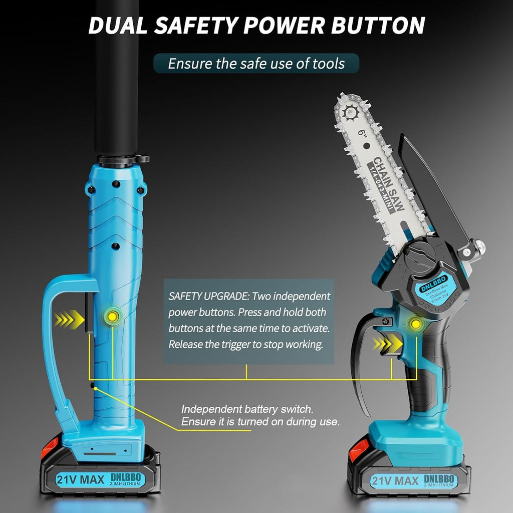 Pole Saws for Tree Trimming, 2-in-1 Pole Saw＆6 Inch Mini Chainsaw,with Extension,Fathers Day Dad Gifts for Men,Electric Pole Saw Used for Wood Cutting and High-Branch Pruning,2x2.0Ah Batteries