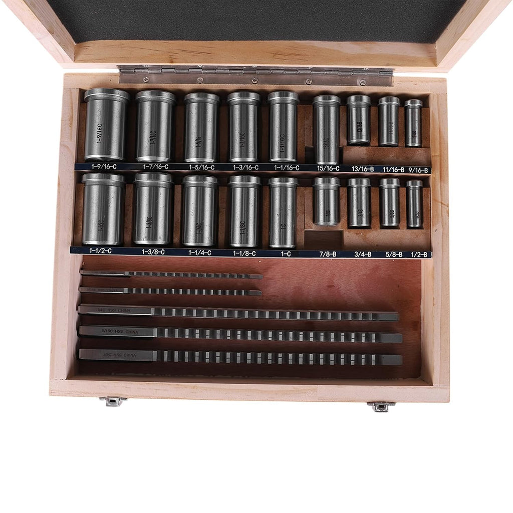 Keyway Broach Set Rectangular Spline Broaching Kit with 5 Broaches 18 Bushings and 7 Shims 30pcs for Metalworking Cutting Tools for Lathe Keyway