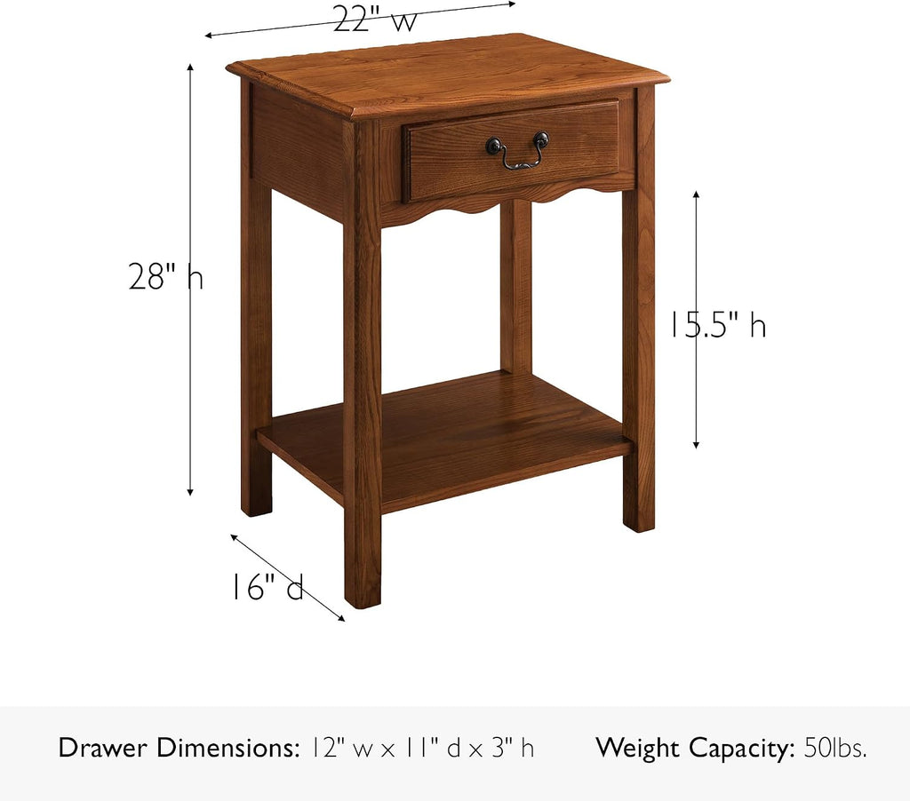 Salem Solid Wood Nightstand with Drawer and Shelf, Medium Oak Brown, Perfect for Bedrooms, Living Rooms, and Small Spaces – Leick Home, 9067-MED
