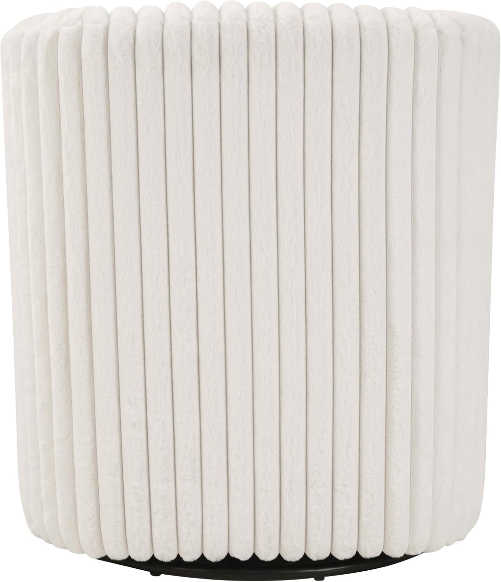 OSP Home Furnishings Lucia Modern Barrel Swivel Accent Chair, White Cord Fur Fabric