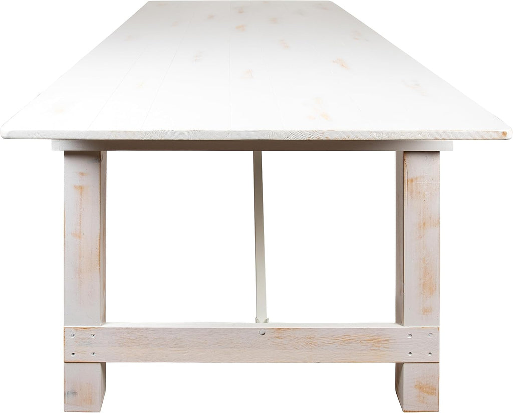 Flash Furniture Hercules Commercial Grade Farmhouse Dining Table | Solid Pine Foldable Table for 10 in Antique Rustic White | Rustic Charm for Home and Events