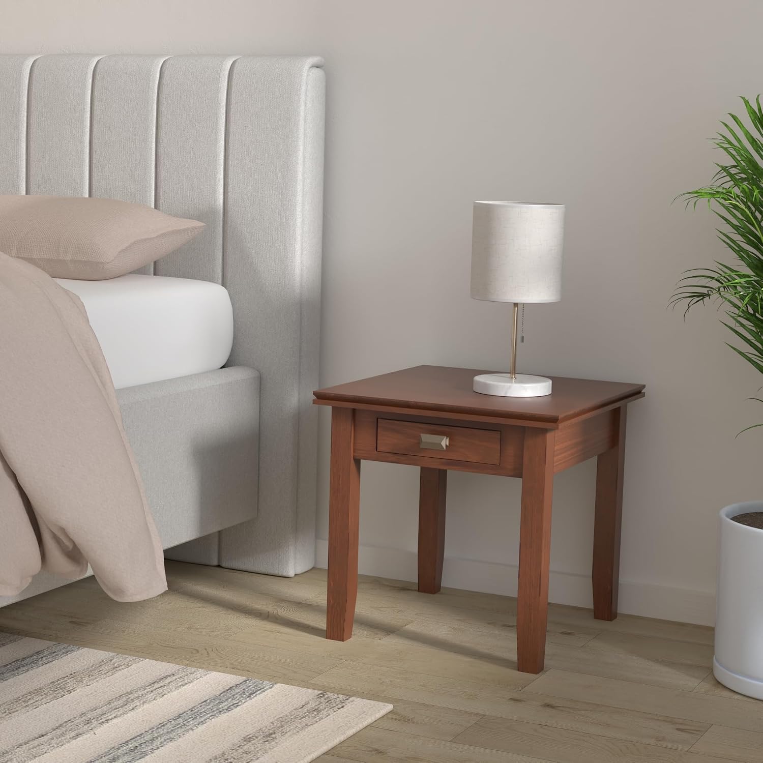 SIMPLIHOME Artisan End Table - 21 inch Wide Solid Wood Square Side Table with Drawer in Russet Brown, Transitional Nightstand or Lamp Stand for Living Room, Bedroom, or Entryway with Tapered Legs