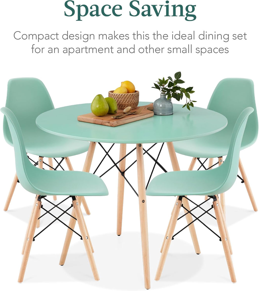 Best Choice Products 5-Piece Dining Set, Compact Mid-Century Modern Table & Chair Set for Home, Apartment w/ 4 Chairs, Plastic Seats, Wooden Legs, Metal Frame - Light Green/Oak