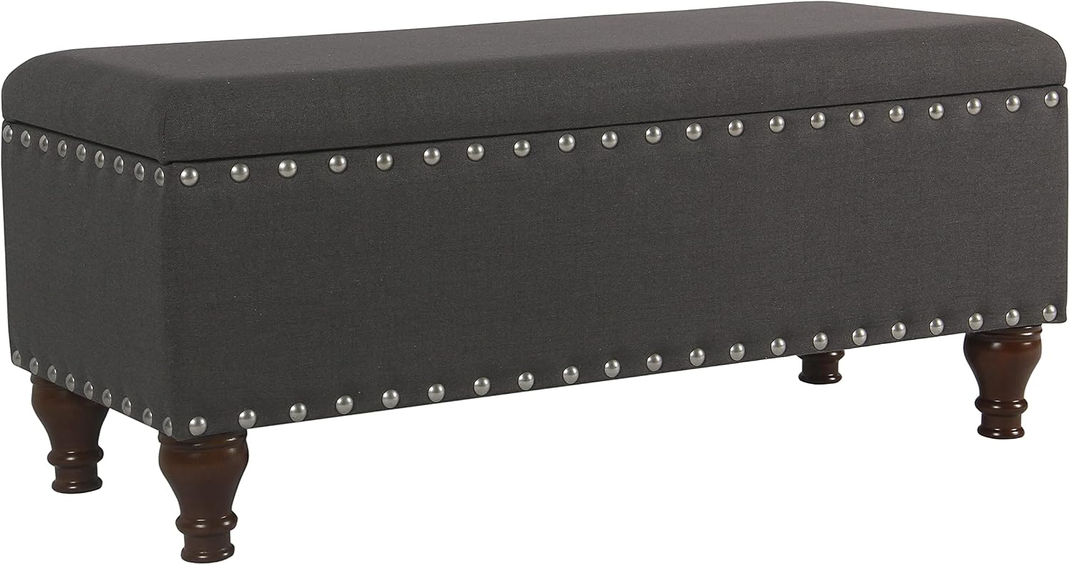HomePop 42' Storage Bench with Nailhead Trim - Charcoal