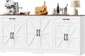 BOTLOG 71' Large Sideboard Buffet Cabinet with Storage, Farmhouse Kitchen Buffet Cabinet with Adjustable Shelves and 6 Barn Doors, Wood Coffee Wine Bar Console Table for Kitchen, Dining Room, White
