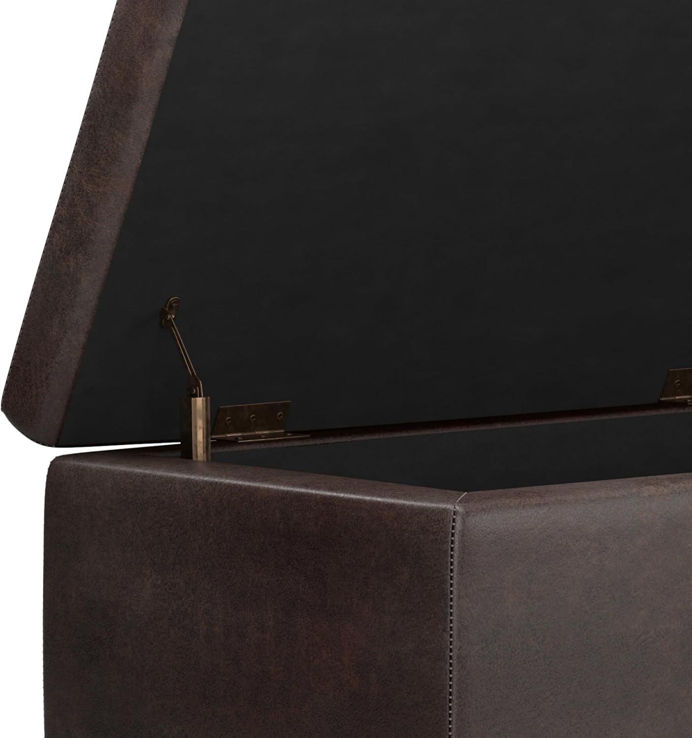 SIMPLIHOME Hamilton Storage Ottoman - 48 inch Wide Upholstered Vegan Leather Rectangle Storage Ottoman Bench in Distressed Brown, Traditional Tufted Ottoman for Living Room with Lift-Up Lid