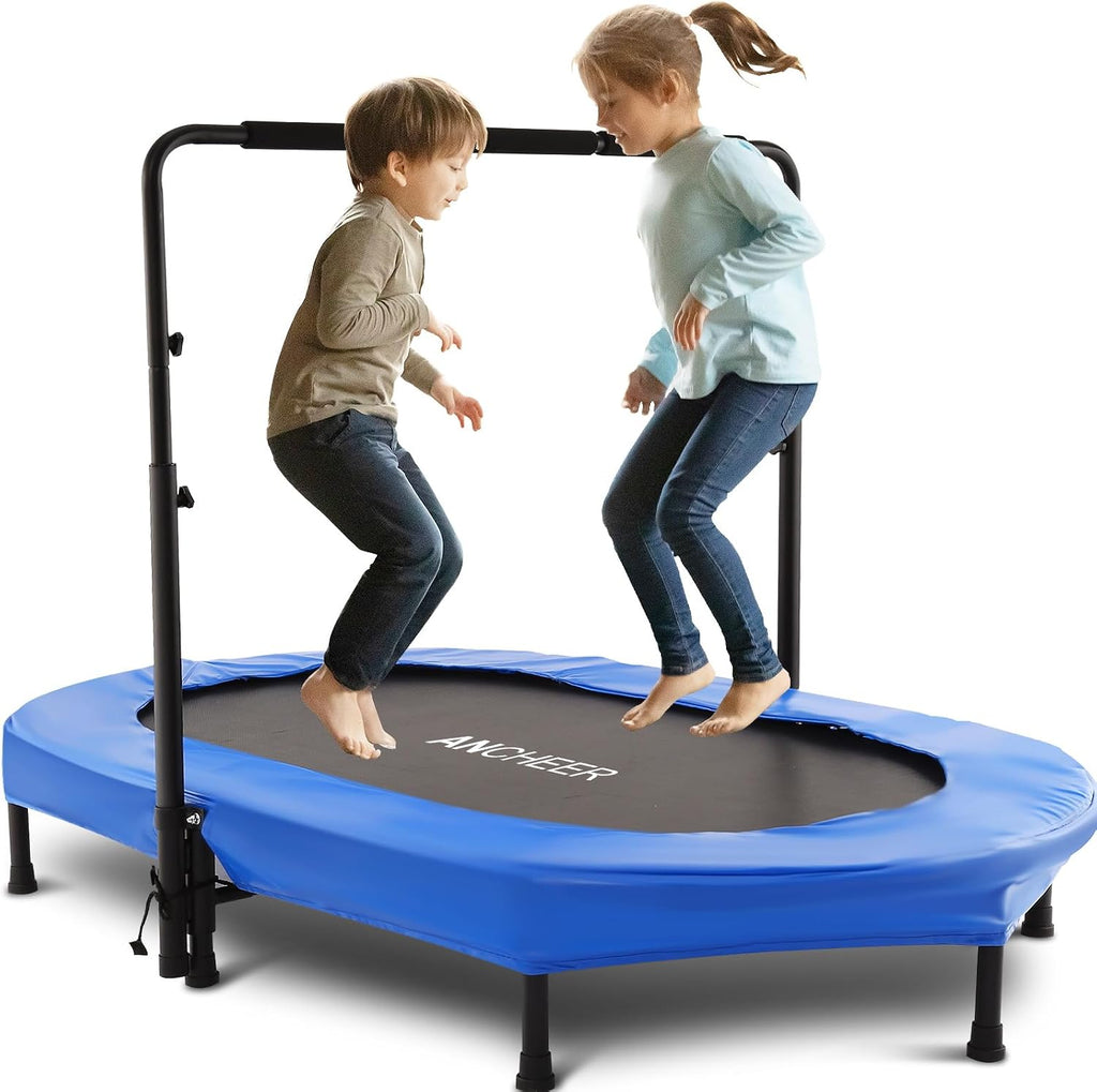 Trampoline for Kids, Toddler Trampoline Indoor Sports and Outdoor Games 56' Kids Rebounder 220LBS Capacity with Adjustable Safety Handrail Foldable Jumper for Boy Girls ASTM Certified