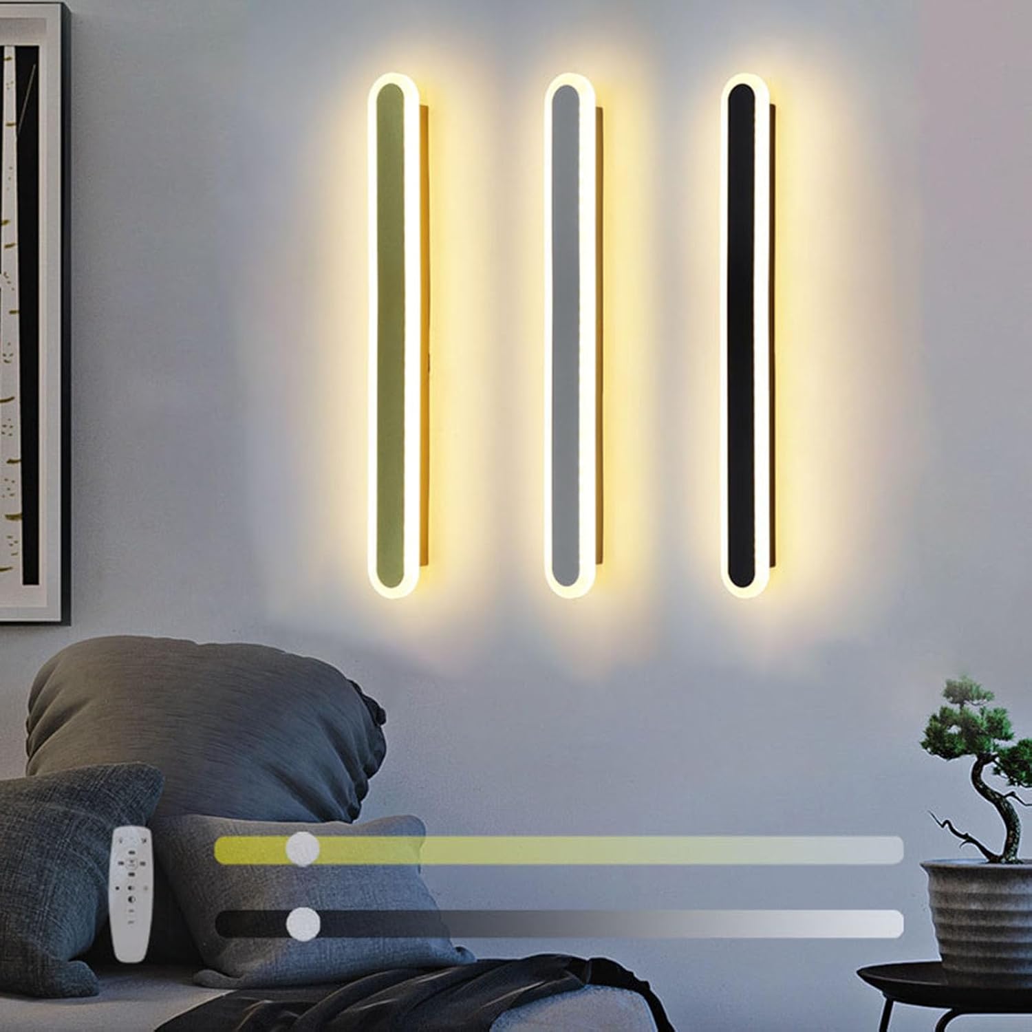 Led Wall Lights Indoor Dimmable with Remote Controls Aluminum Long Oval Wall Sconces Modern Spotlights for Bedroom Bedside Corridor Reading/Black/60Cm