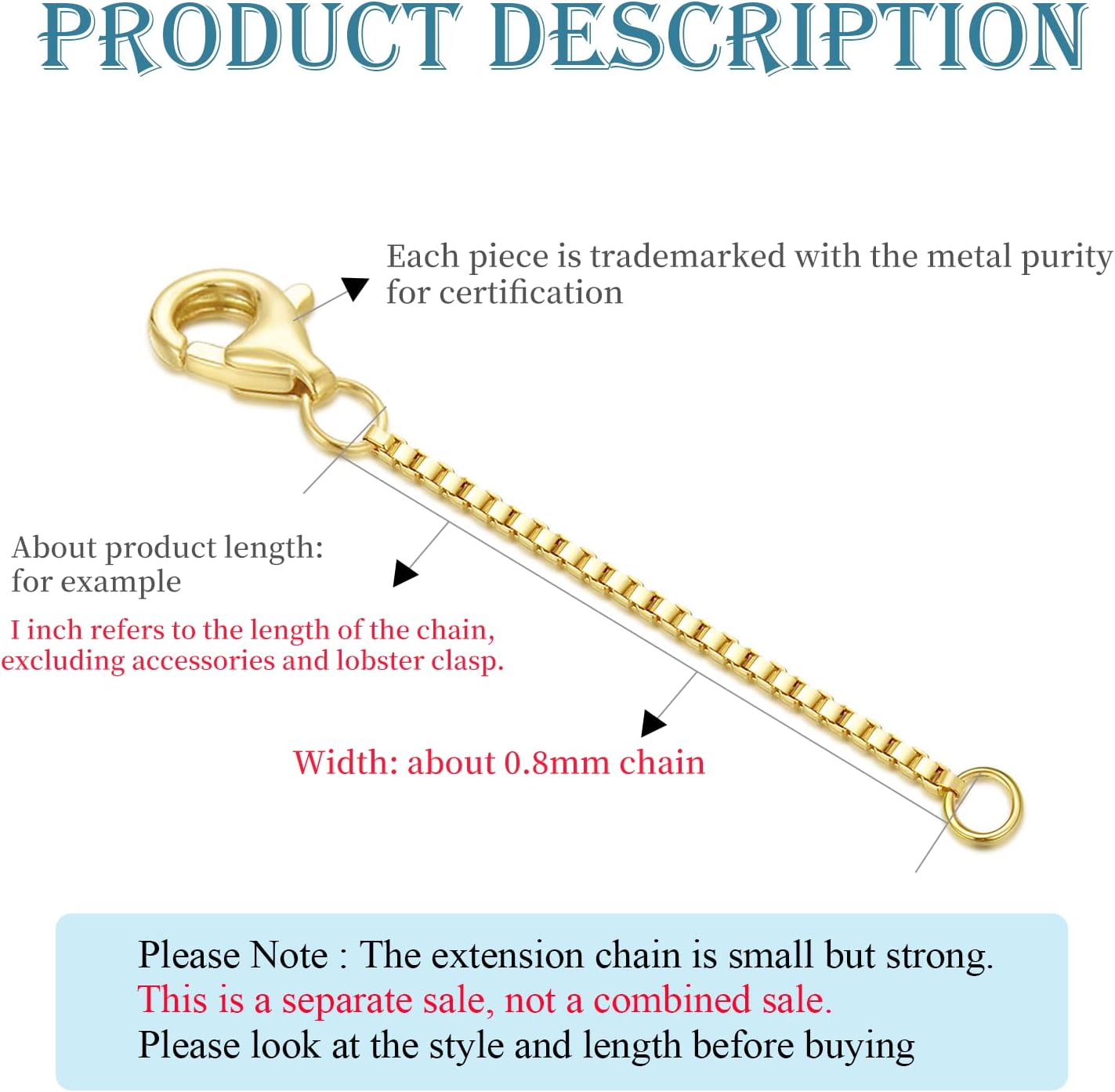 10k 14k Real Gold 1'/1.5'/2'/2.5'/3'/4'/5' Necklace Extender, Necklace Bracelet Extender Chain, Durable Gold Extender Chain, Adjustable Extension Chain for Necklace Bracelet Anklet