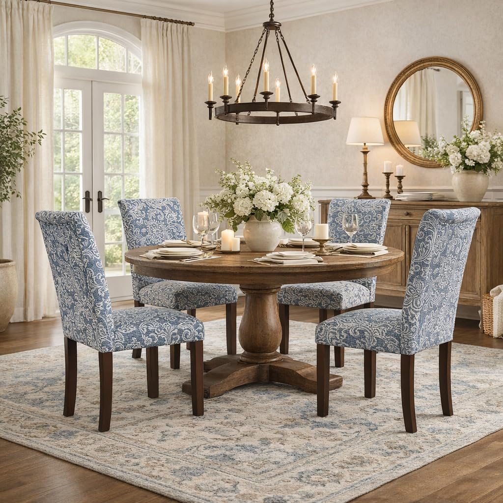 HomePop Classic Parsons Dining Chair -Denim Jacobean Print (Set of 2)