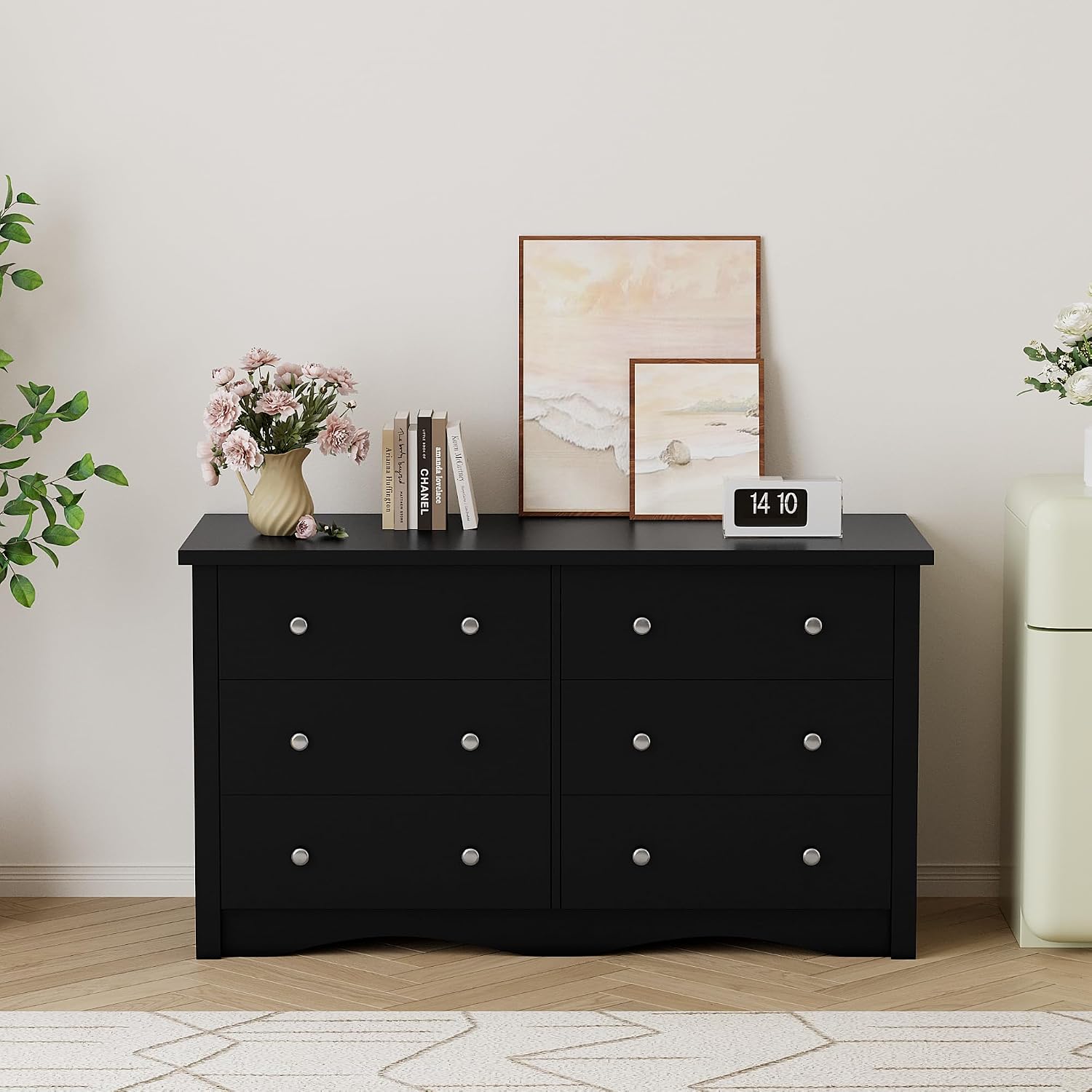 YESHOMY Black Dresser, 6 Drawers Dresser for Bedroom, Modern Chest of Drawers, Wooden Dressers, TV Stand for Living Room,Closet, Hallway