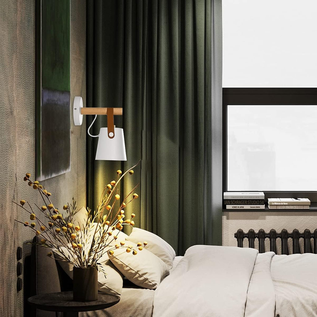Wall Lamps for Bedroom Indoor Wall Sconces Set of 2 White Modern Wooden Wall Lighting Fixture E26 Base for Nightstand or Farmhouse Aisle Corridor