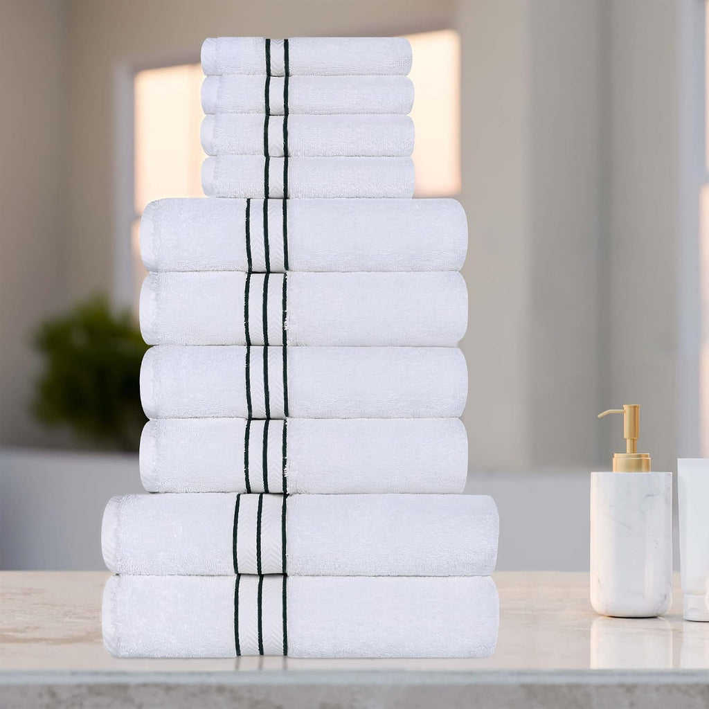 Superior Hotel Turkish Cotton 10 Piece Towel Set, Ultra Plush Spa Quality Heavyweight Essentials for Bathroom, Thick Absorbent and Soft, Dobby Border, Includes 2 Bath 4 Hand 4 Washcloths, Teal
