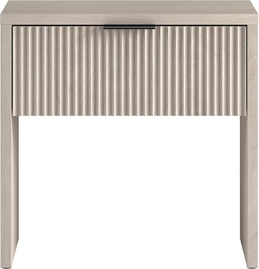 Henn&Hart 24' Fluted Modern Wooden Nightstand, Ribbed Side Table with Storage Drawer and Open Storage Space for Bedroom, Living Room, or Home Office, Beech White