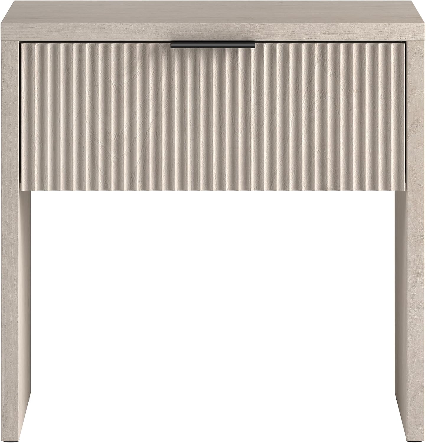 Henn&Hart 24' Fluted Modern Wooden Nightstand, Ribbed Side Table with Storage Drawer and Open Storage Space for Bedroom, Living Room, or Home Office, Beech White