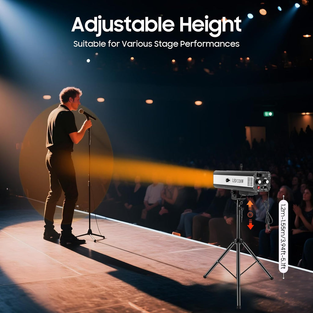330W Stage Lighting with Tripod, LED Stage Spotlight with Adjustable Aperture 6 Color Modes 3 Color Temperatures 5600K 6000K 3200K, Follow Spot Light for Wedding DJ Party Theaters Concert