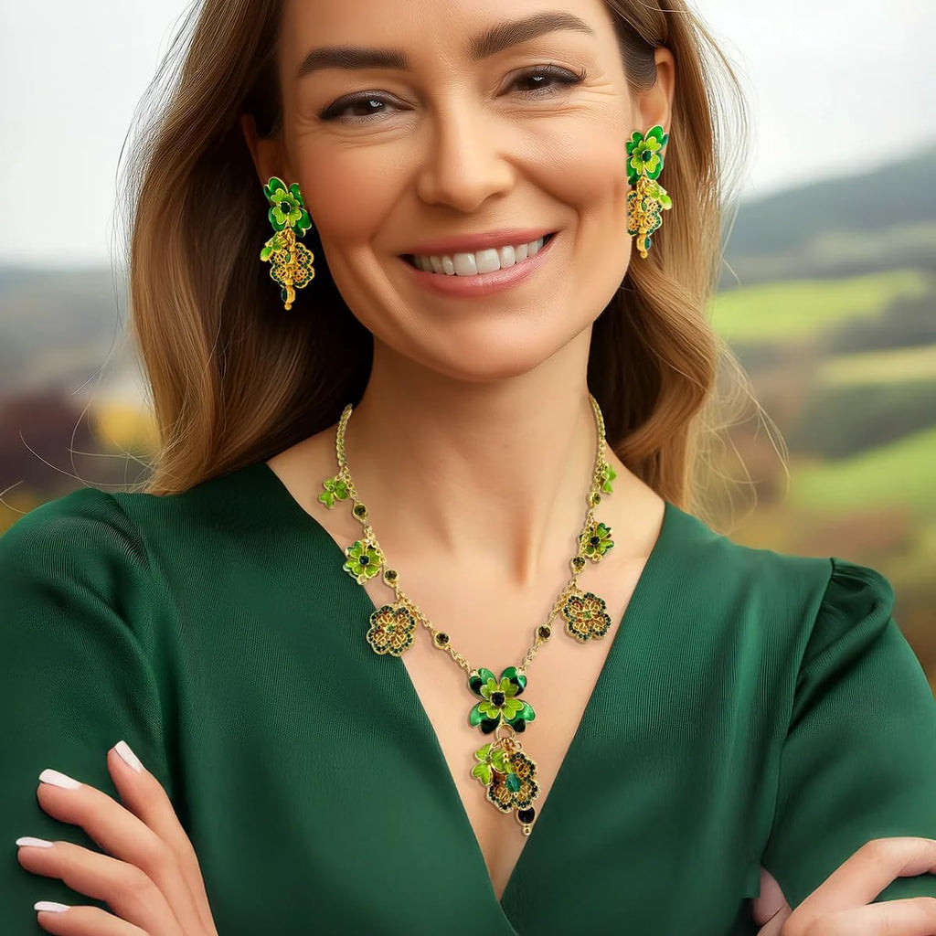 Shamrock St Patricks 18' Charm Necklace by Ritzy Couture DeLuxe-18k Gold Plating