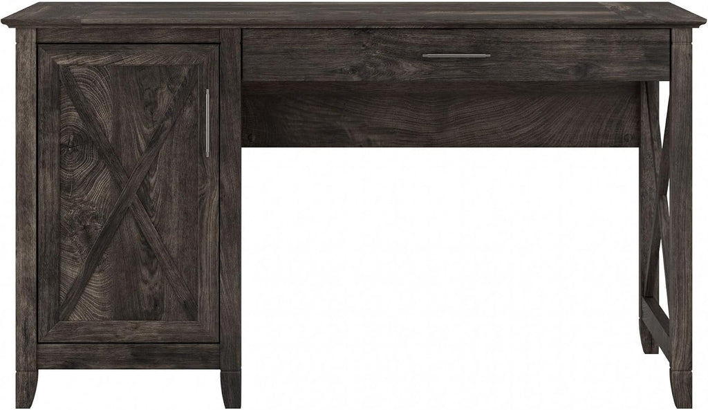 Bush Home Key West Computer Desk with Storage | Farmhouse PC Table for Home Office in Dark Gray Hickory | 54W x 24D