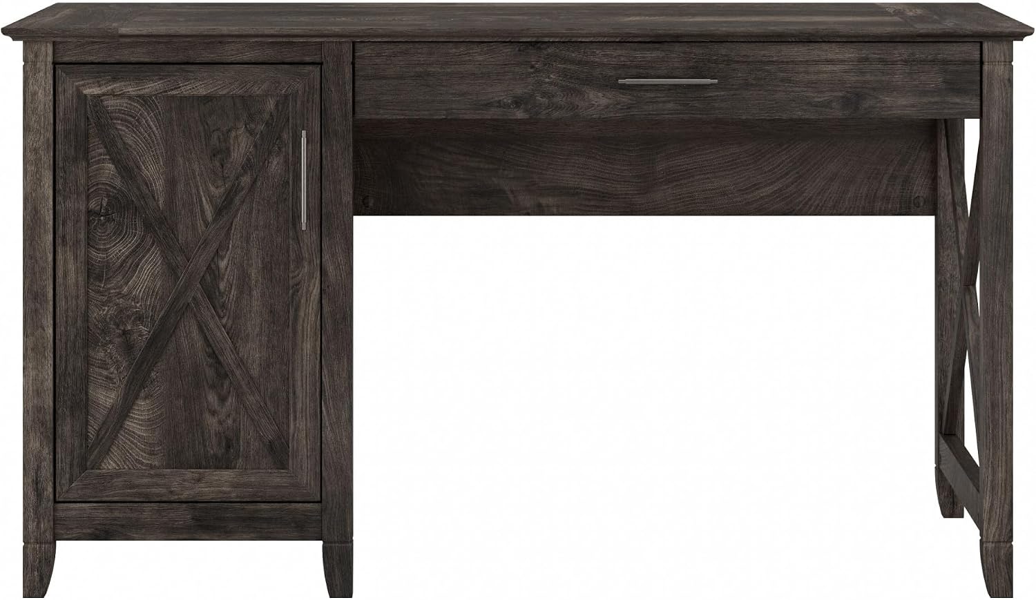 Bush Home Key West Computer Desk with Storage | Farmhouse PC Table for Home Office in Dark Gray Hickory | 54W x 24D