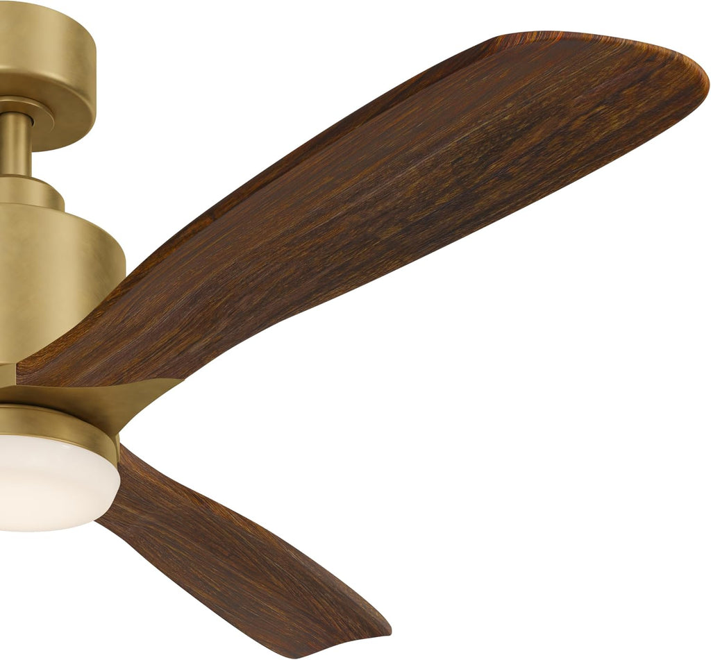 Kichler Ridley II 52' Ceiling Fan and Light Kit in Natural Brass, 3-Blade LED Ceiling Fan in Cherry Finish, 3000K, (52' W x 14.5' H), 300027NBR