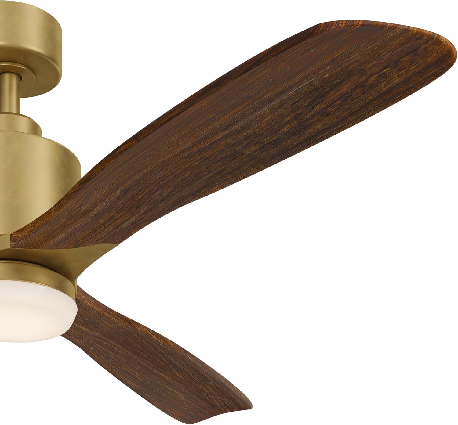 Kichler Ridley II 52' Ceiling Fan and Light Kit in Natural Brass, 3-Blade LED Ceiling Fan in Cherry Finish, 3000K, (52' W x 14.5' H), 300027NBR