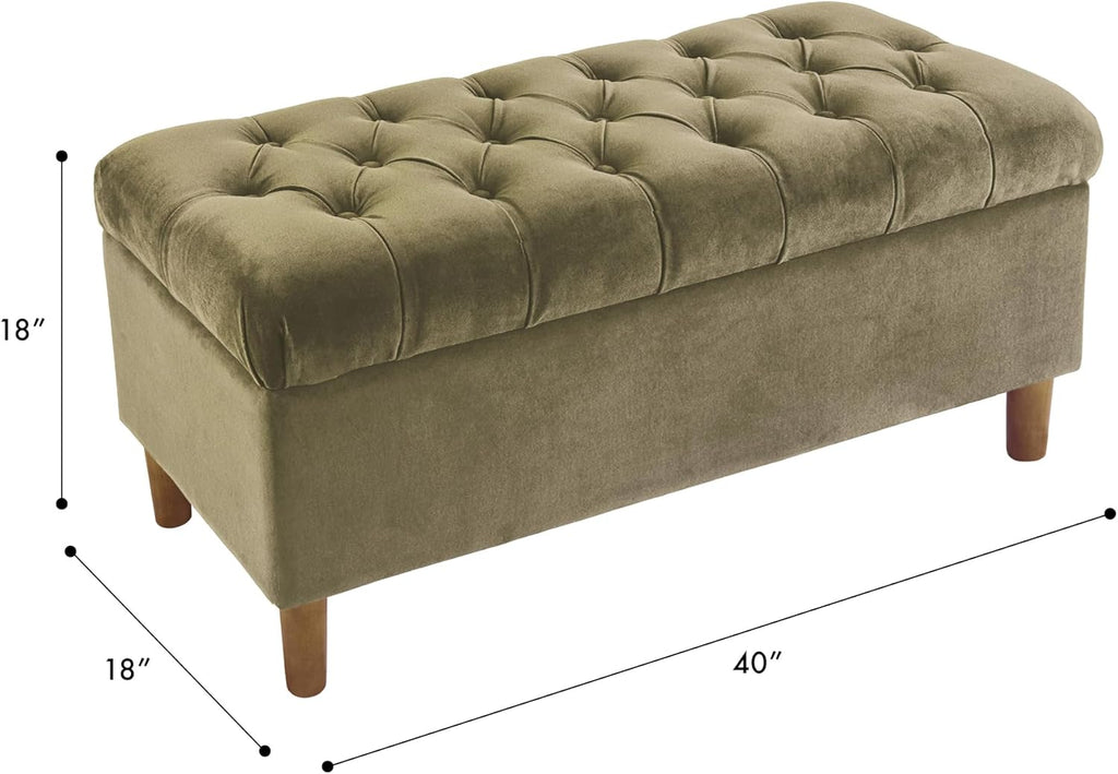 HomePop 40' Ainsley Button Tufted Storage Bench - Light Sage Green Velvet