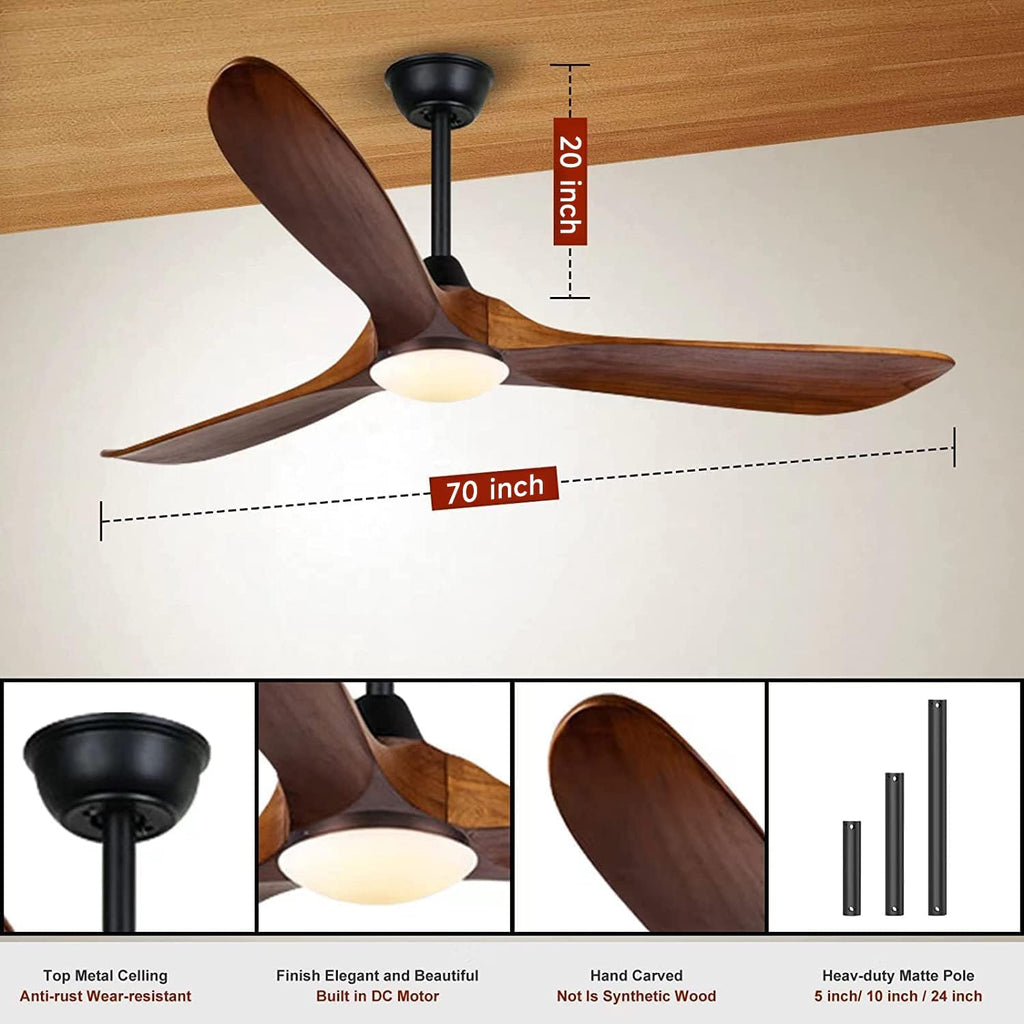Farmhouse Rustic Ceiling Fans with Lights, Solid Wood 70 inch Large Ceiling Fan, Outdoor Ceiling Fans for Patios with Light, Reversible DC Motor, High CFM Fan for Farmhouse, Exterior Porch