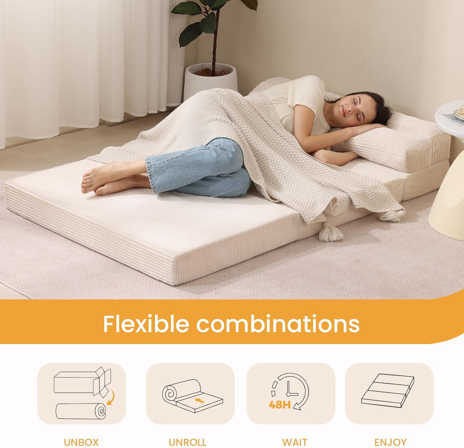Folding Mattress Full, 3 in 1 Convertible Sofa Bed Foldable Couch Bed Floor Couch Lounge Sleeper Mattress for Living Room, Guest Room