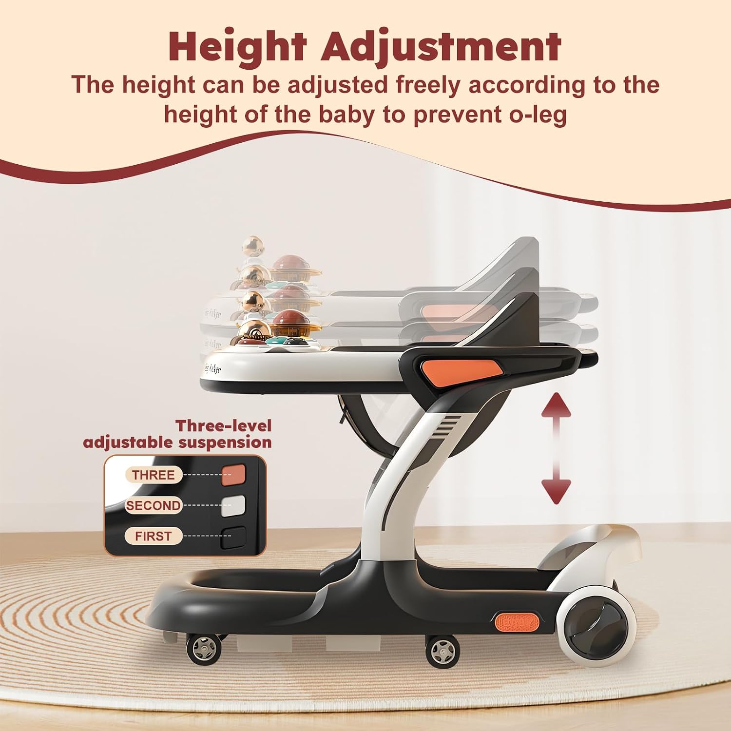 5 in 1 Baby Walker with Wheels,Adjustable Speed Activity Baby Walker,Anti-Fall Bouncer Combo Baby Walkers,Detachable Trampoline Mat for Boys Girls Babies 6-18 Months