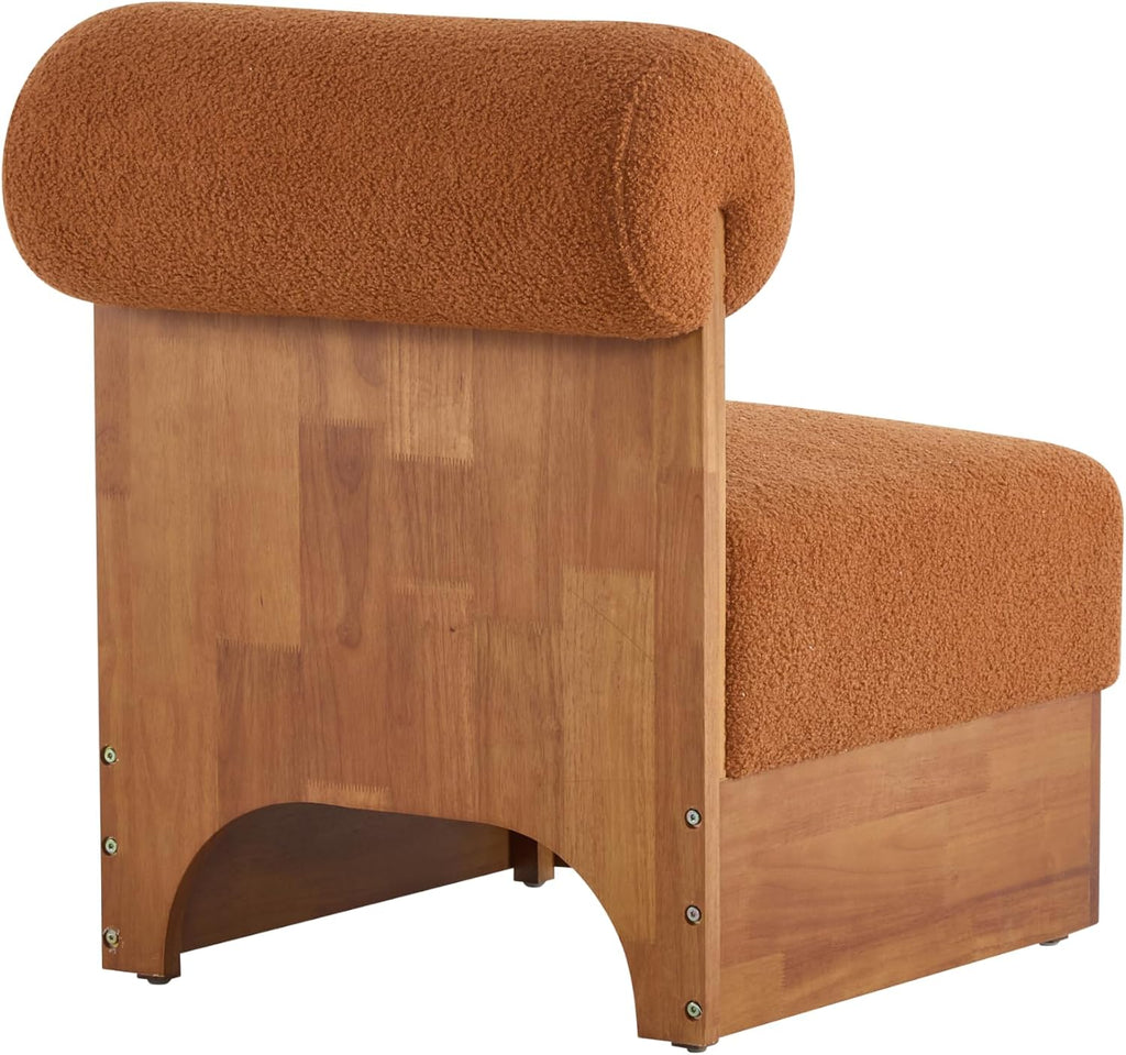 Christopher Knight Home Nadine Boucle Club Chair, Upholstered Lounge Chair, Rolled Backrest Accent Chairs, Solid Wood Legs Frame Single Sofa for Living Reading Room, Accent Chairs Set of 2, Brown