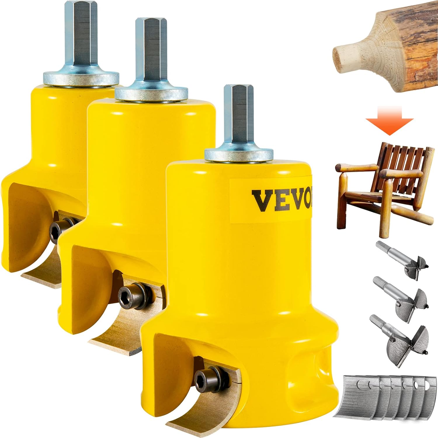 VEVOR Tenon Cutter, 1'/25.4mm & 1.5'/38mm & 2'/50.8mm, Premium Aluminum & Steel Log Furniture Cutter, with Dual Curved Blades & Button Screws Home Master Kit, Commercial Starter's Tool for Home DIY