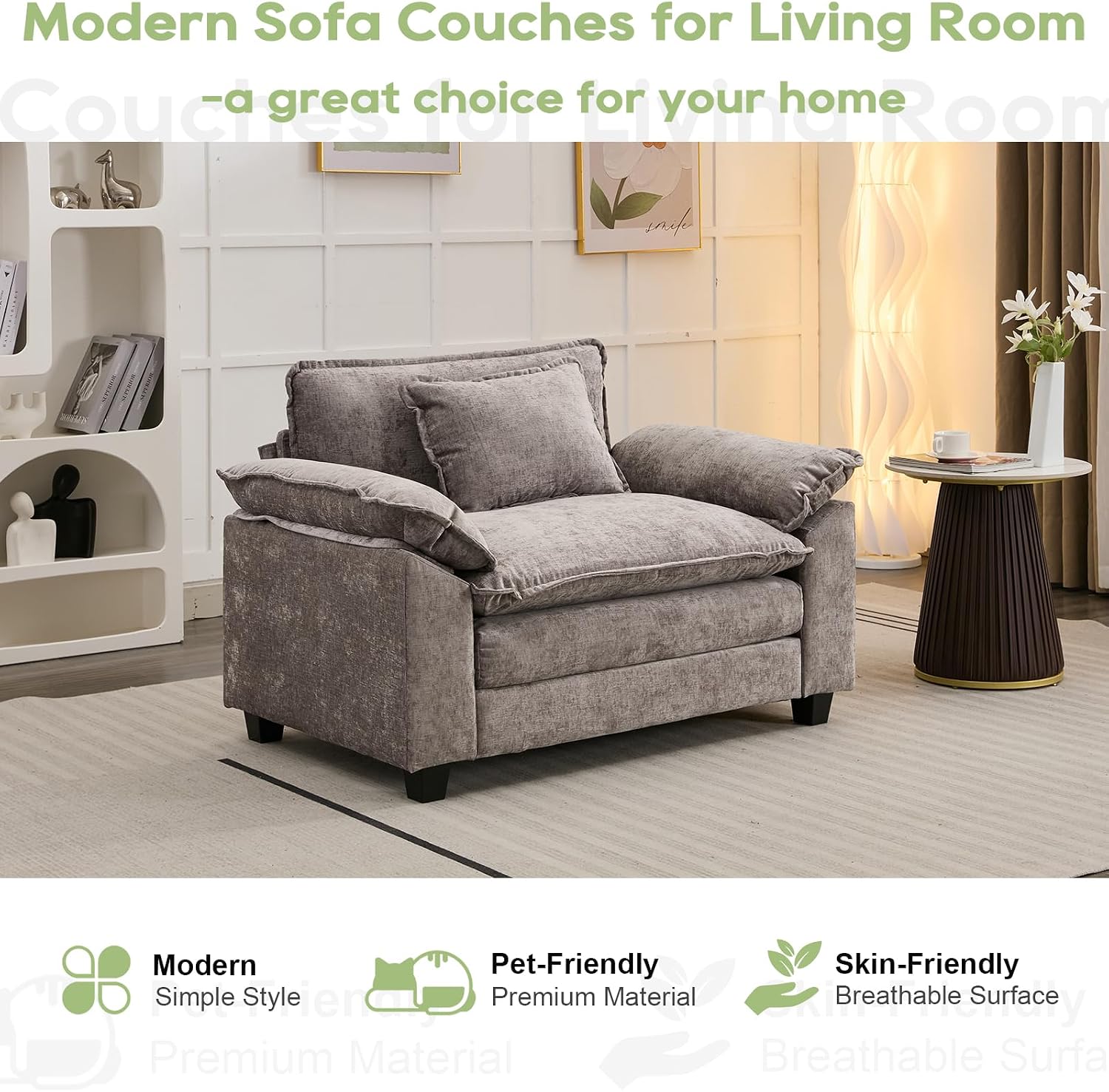 Oprisen Modular Sectional Sofa, Comfy Cloud Couch Sectional Sofa, Chenille Sofa Sleeper Deep Seat Sofa with Throw Pillows for Living Room (Light Gray, 53'- Single Seat)