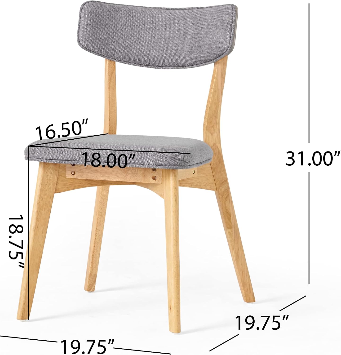Christopher Knight Home Abrielle Mid-Century Modern Fabric Dining Chairs with Natural Oak Finished Rubberwood Frame, 2-Pcs Set, Dark Grey / Natural Oak