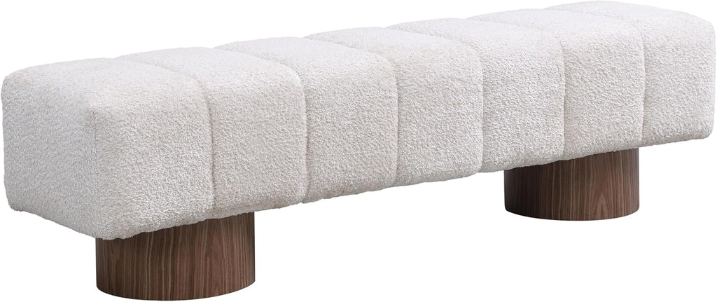 Christopher Knight Home Manila 64' Boucle Dining Bench, Upholstered Ottoman Bench, Rectangular Dining Seat, Spacious Seating, Long Footstool for Living Room Dining Room, No Assembly Needed, Beige