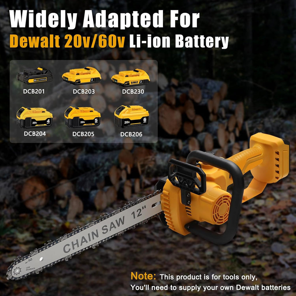 Mini Chainsaw Cordless for Dewalt 20V Battery, Brushless Electric 12'/ 10' with Auto Oiler & Security Lock, for Tree Trimming, Branch Wood Cutting (Tool Only) (Chainsaw)