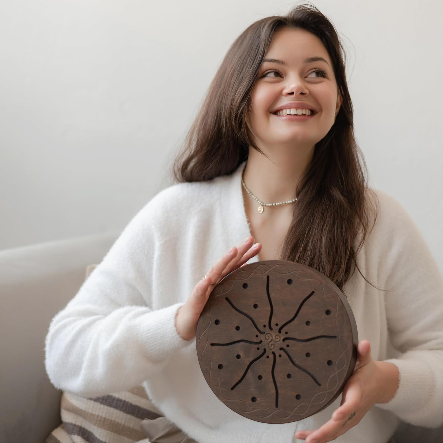Rain-Fall Disc, 8.6 Inch (22 cm) Wooden Ocean Drum, Gentle Rain Sound for Sound Bath, Meditation & Sound Healing, Celtic Tree of Life Design
