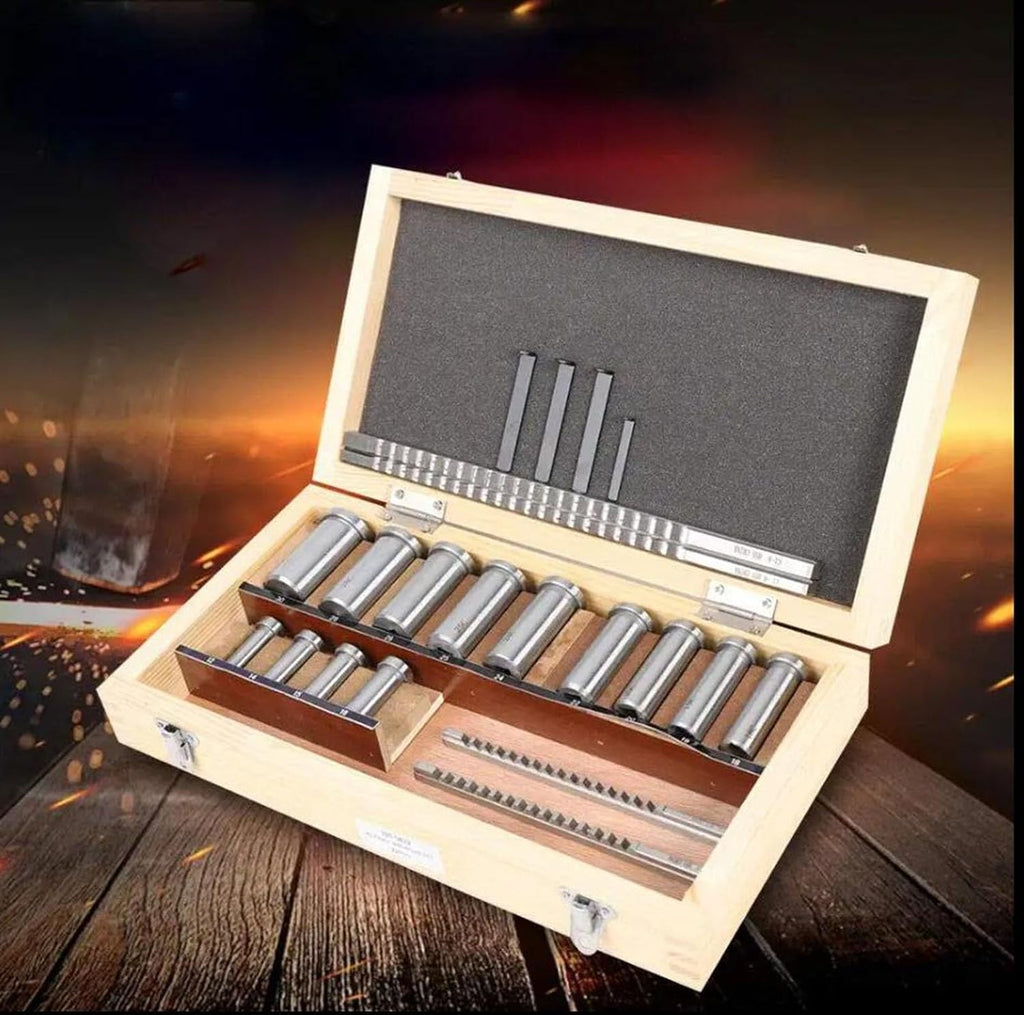 22 Pcs Keyway Broach Set Metric Size Keyway Broach Kit Keyway Broach Cutter Bushing Shim Set Industrial Metal Working Tool W/4 Broache 13 Collared Bushing 5 Gaskets