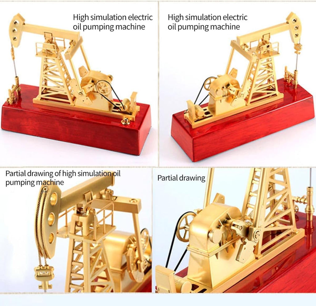 3D Electric Metal Oil Well Pump Jack Model, DIY Industrial Mechanical Model Toy Gift, Creative Desktop Ornament Decoration, Science Eductional Toy