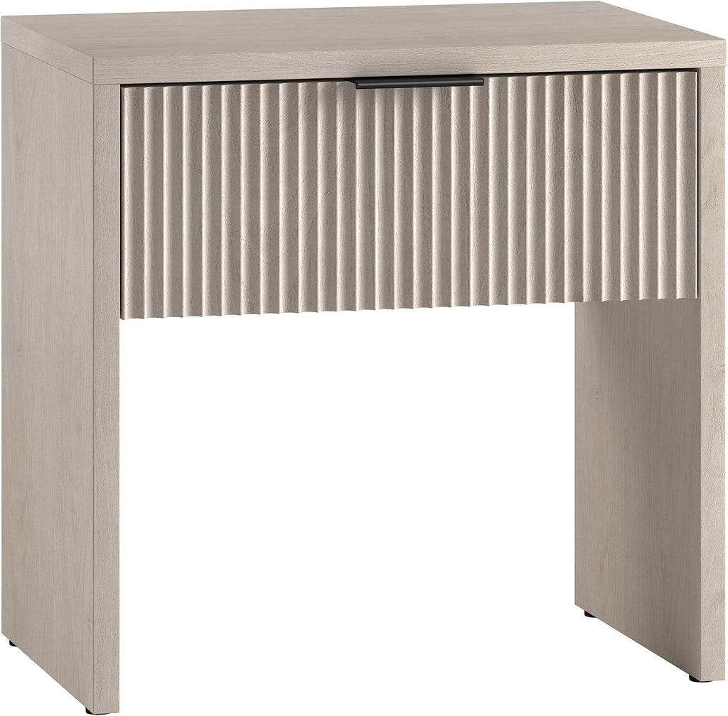 Henn&Hart 24' Fluted Modern Wooden Nightstand, Ribbed Side Table with Storage Drawer and Open Storage Space for Bedroom, Living Room, or Home Office, Beech White
