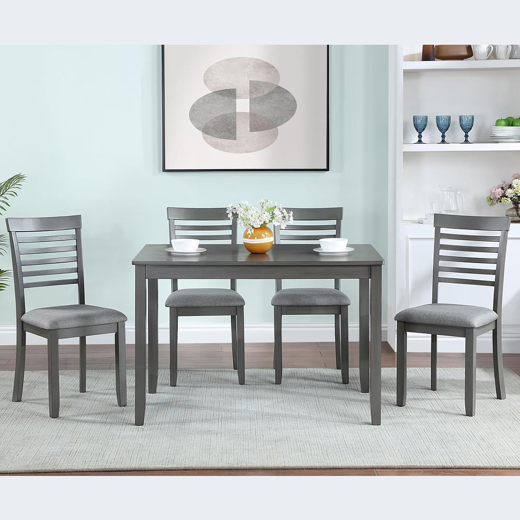 5-Piece Dining Table Set for 4, Kitchen Dining Table with 4 Soft Cushioned Solid Wood Chairs, Ideal for Home or Restaurant Use.(Gray_Medium)