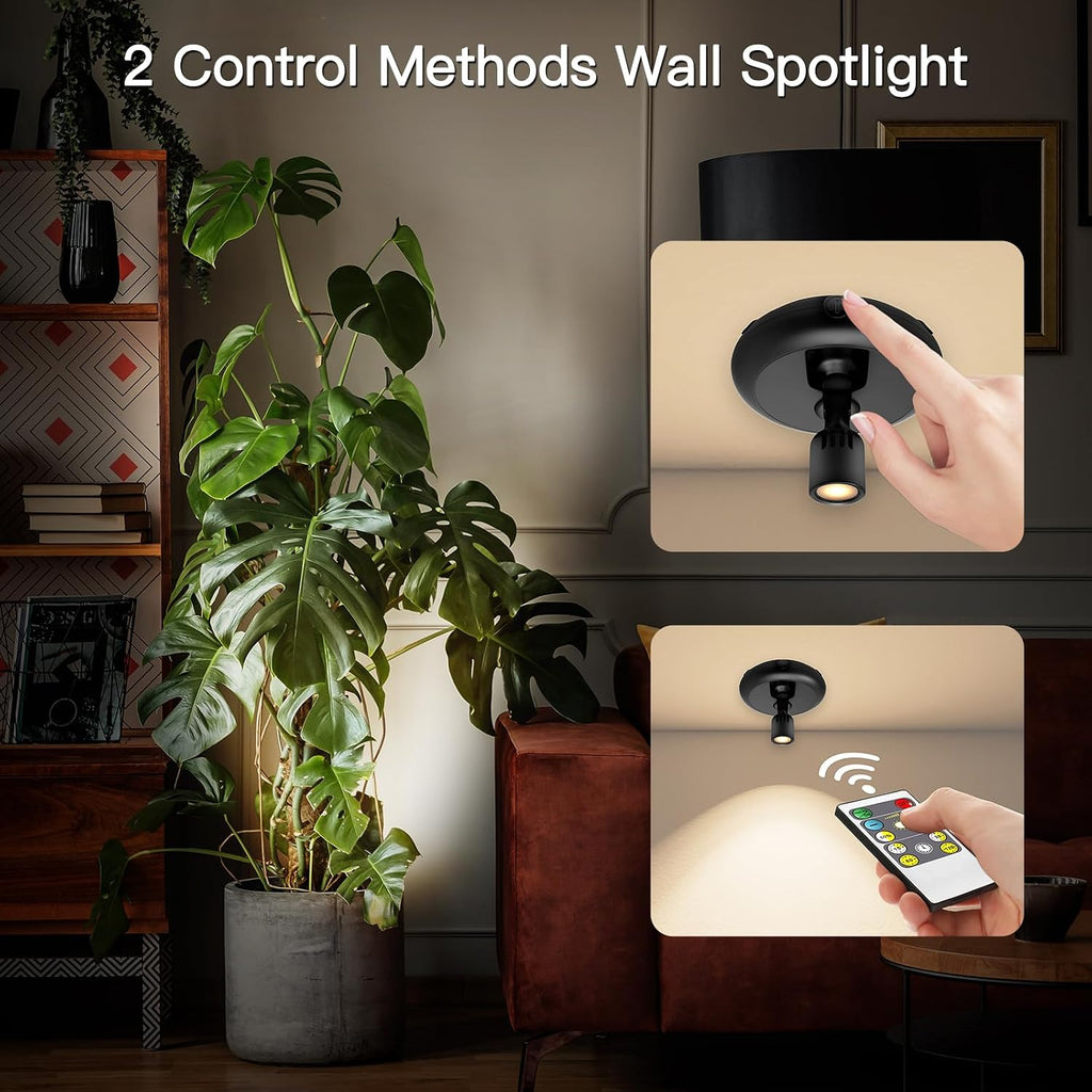 Indoor Plant Spotlight Battery Operated,Picture Light with Remote,Wall Painting Uplight,Wireless Dimmable Timer,Spot Light for Plants Trees Pictures Dis Painting Art e Gallery Portrait