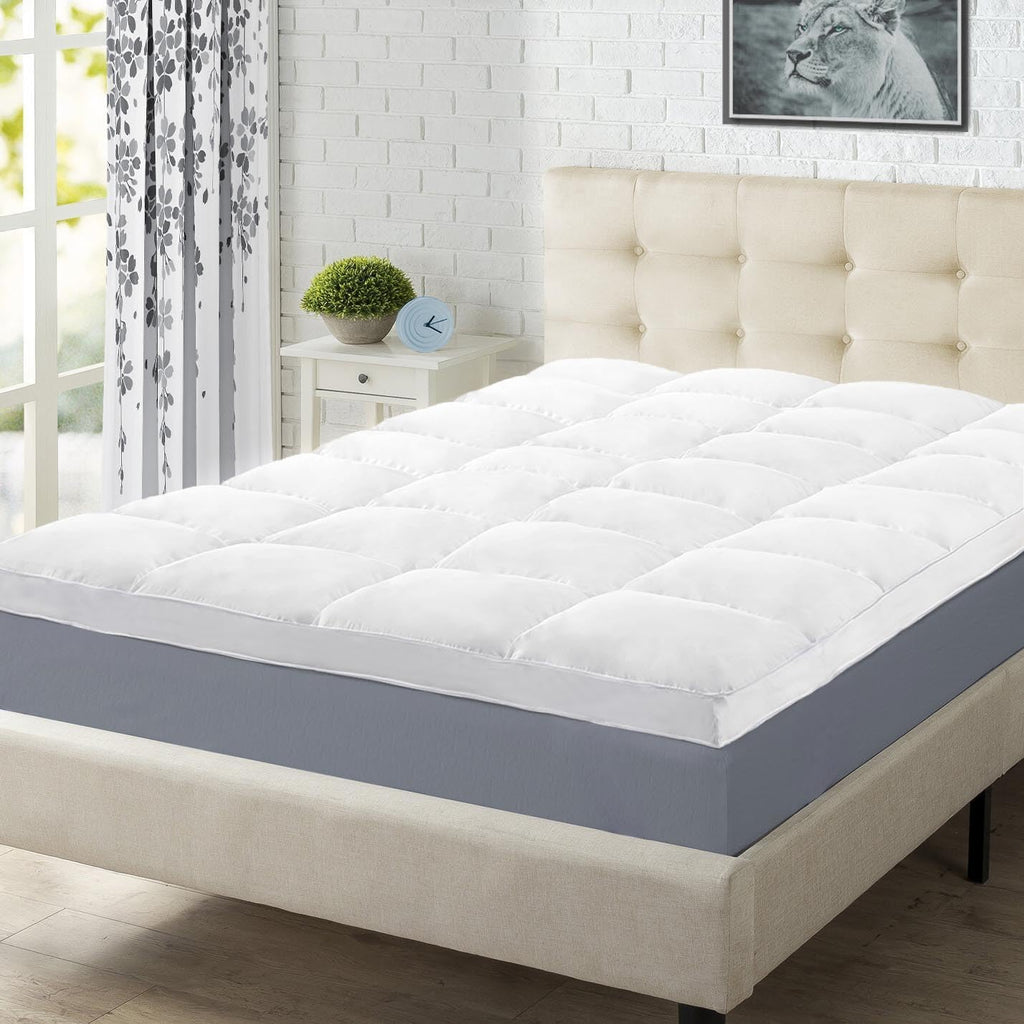 Superior Mattress Topper, Down Alternative, 2 Inch Deep Sized Bed Pillow Top, Comfort Pad, Fluffy Mattress-Topper Protector, Plush Cooling Extra Soft, Hotel Quality, California King, White