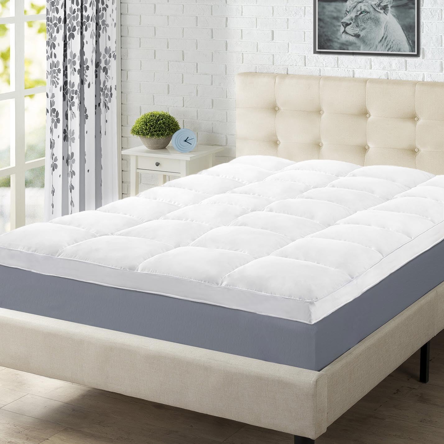 Superior Mattress Topper, Down Alternative, 2 Inch Deep Sized Bed Pillow Top, Comfort Pad, Fluffy Mattress-Topper Protector, Plush Cooling Extra Soft, Hotel Quality, California King, White
