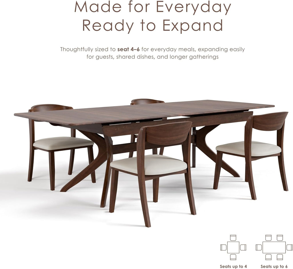 Furniture of America Nazaen Modern Solid Wood 78.8-inch Extendable Rectangular Dining Table with Pop-Up Mechanism, Curved Leg for Home Kitchen, Dinettes, Rich Walnut