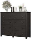 Dresser for Bedroom with 8 Drawers, Farmhouse Wood Chest of Drawers, Wide TV Stand Closet Storage Furniture with Metal Handle, Modern Clothes Organizer for Hallway, Living Room, Entryway, Black