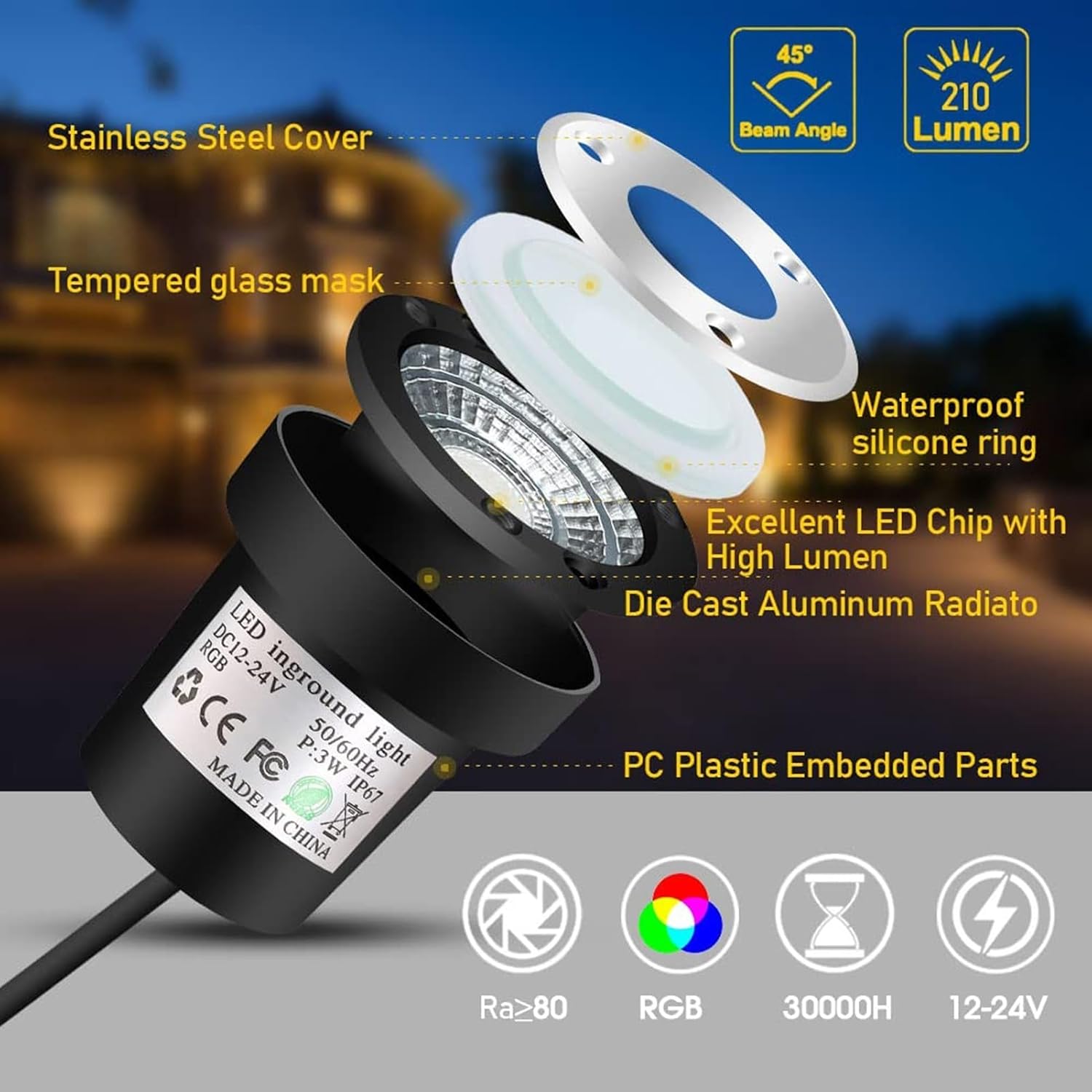 4PCS Ground LED Landscape Lamp - 6W Outdoor Buried Lights - DC12V RGB Recessed Ground Lights, Wireless Remote Control Spotlight, for Patio, Garden Illumination