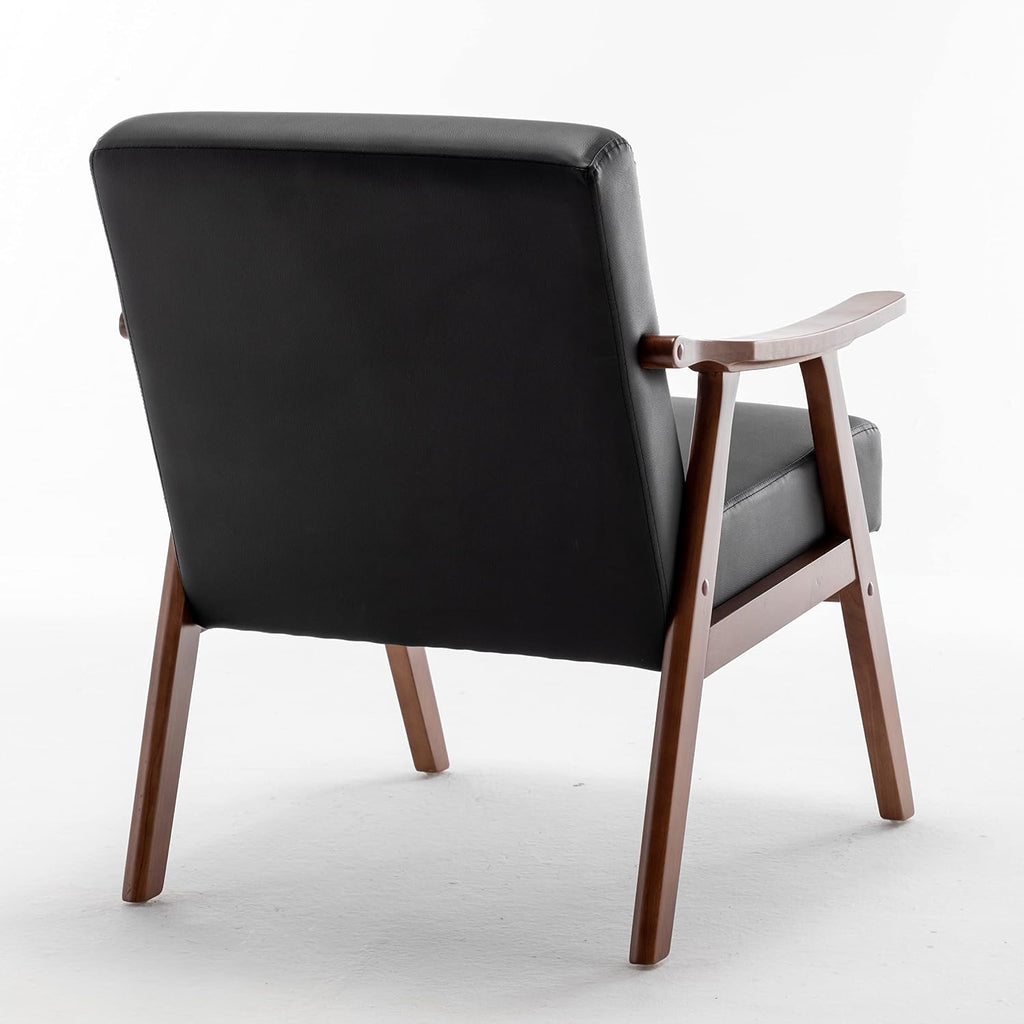 Container Furniture Direct Accent Chair with Microfiber Upholstery and Solid Wood Frame, Classic Mid-Century Modern Living Room Furniture for Extra Seating, Black PU/PVC