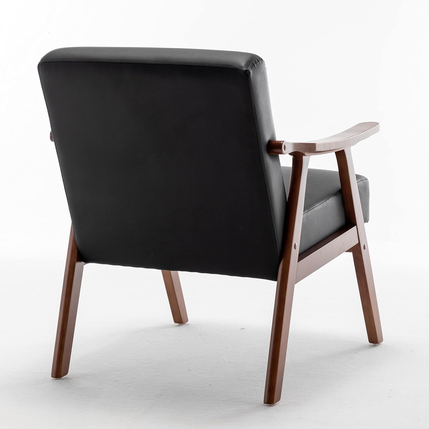 Container Furniture Direct Accent Chair with Microfiber Upholstery and Solid Wood Frame, Classic Mid-Century Modern Living Room Furniture for Extra Seating, Black PU/PVC
