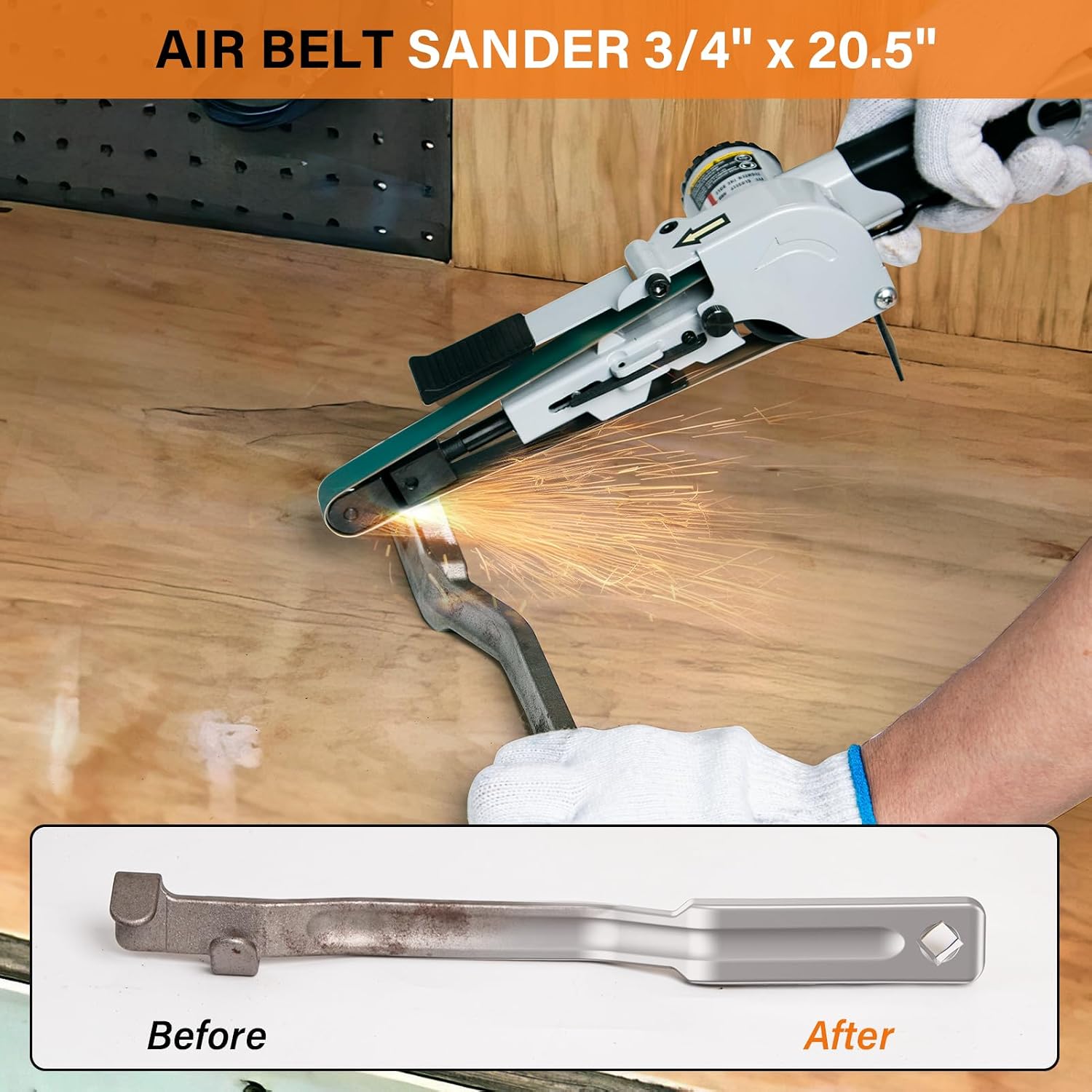 3/4' x 20.5' Air Belt Sander, Mini Belt Sander for Woodworking/Metal Working, 2 Belts (80/100#), Industrial Pneumatic Tool